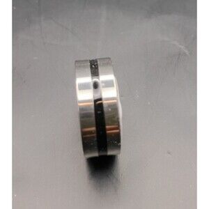 Silver Black Stripe Stainless Steel Ring Band Size 8.5 Men's Wedding